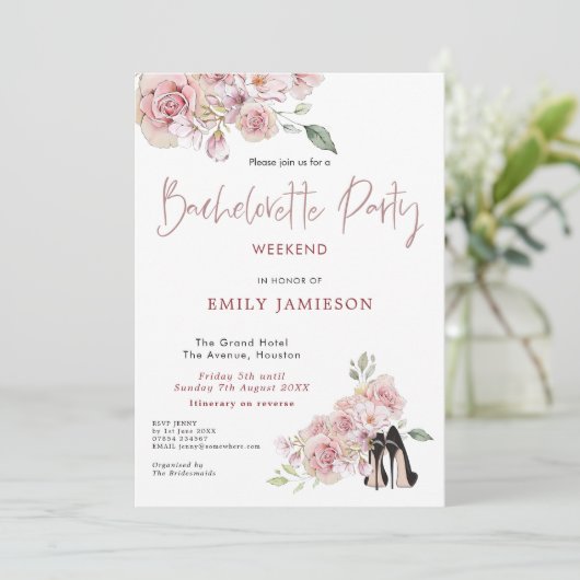 Stilettos Weekend Bacheloretto Einladung (Stehend Vorderseite)