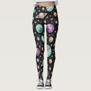 Stilftige Planeten mit Ringen nahtlos Muster Leggings