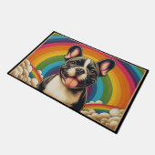 Stilftiger französischer Bulldog Hund farbenfroher Fußmatte (Schrägansicht)