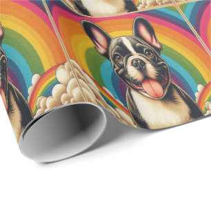 Stilftiger französischer Bulldog Hund farbenfroher Geschenkpapier