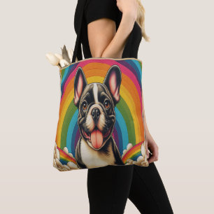 Stilftiger französischer Bulldog Hund farbenfroher Tasche