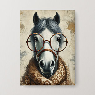 Stilftiges Pferd mit Brille - Vintage Kunst Button