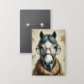 Stilftiges Pferd mit Brille - Vintage Kunst Button (Vorderseite/Rückseite)