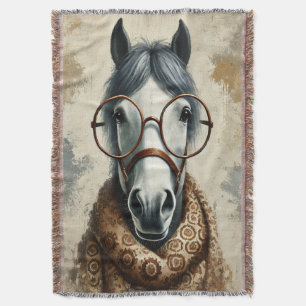 Stilftiges Pferd mit Brille - Vintage Kunst Decke