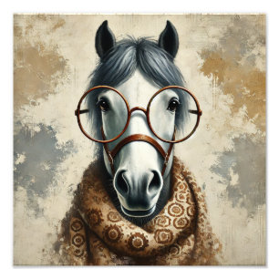 Stilftiges Pferd mit Brille - Vintage Kunst Fotodruck