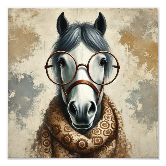 Stilftiges Pferd mit Brille - Vintage Kunst Fotodruck (Vorne)