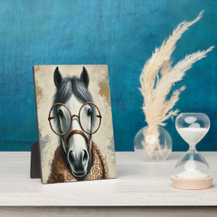 Stilftiges Pferd mit Brille - Vintage Kunst Fotoplatte