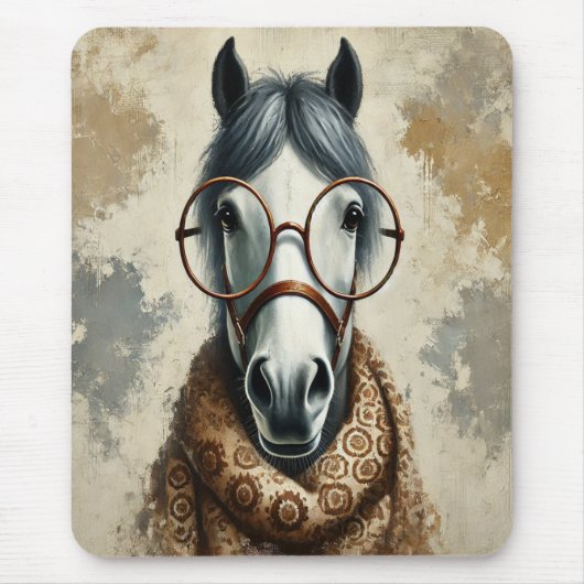 Stilftiges Pferd mit Brille - Vintage Kunst Mousepad (Vorne)