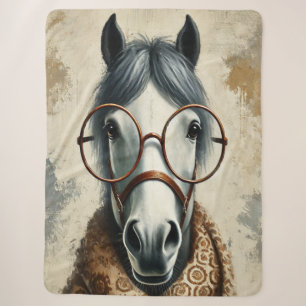 Stilftiges Pferd mit Brille - Vintage Kunst Sherpadecke