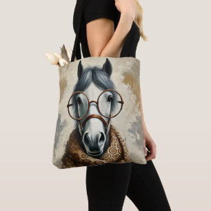 Stilftiges Pferd mit Brille - Vintage Kunst Tasche