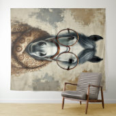 Stilftiges Pferd mit Brille - Vintage Kunst Wandteppich (Beispiel (Horizontal))