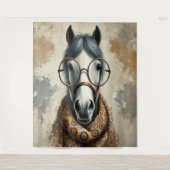 Stilftiges Pferd mit Brille - Vintage Kunst Wandteppich (Vorderseite)