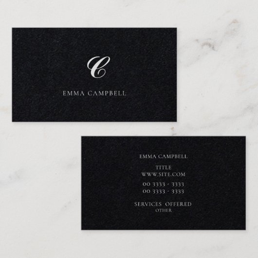 Stilfuld modernes Monogramm-berufliches Schwarzes Visitenkarte (Vorne/Hinten)