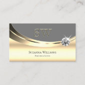 Stilgrau mit Monogram und Diamond Modern Visitenkarte (Vorderseite)