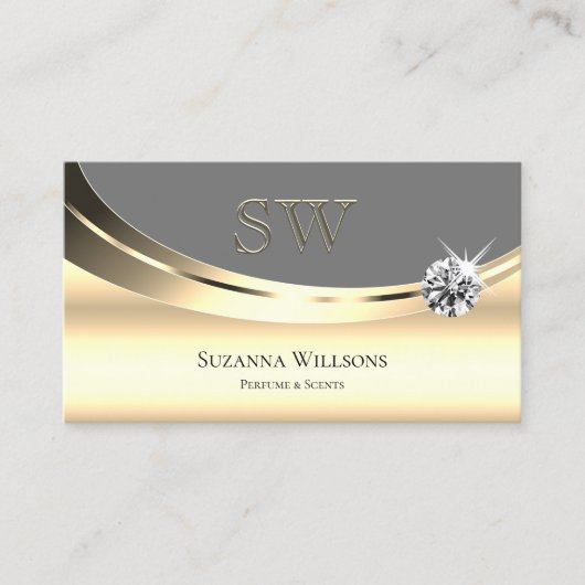 Stilgrau mit Monogram und Diamond Modern Visitenkarte (Vorderseite)