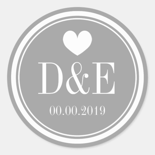 Stilgraue Aufkleber für die Monogramm-Gastgeschenk (Vorderseite)