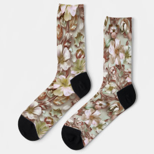 Stilisierte 3D-Flora in Moss Green Socken