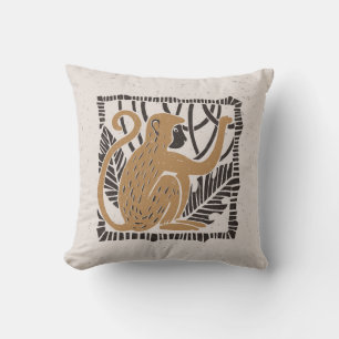 Stilisierte Affe Linolschnitt Illustration Kissen
