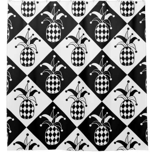 Stilisierte Ananas Harlequin Doodle Muster Duschvorhang (Vorderseite)