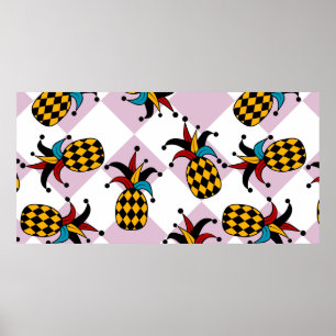 Stilisierte Ananas. Hut und Rhombus Harlequin. See Poster