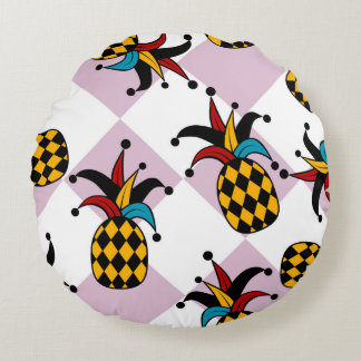 Stilisierte Ananas. Hut und Rhombus Harlequin. See Rundes Kissen