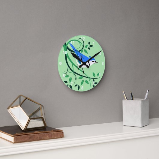 Stilisierte Bird Art Blue Jay Quadratische Wanduhr (Büro)