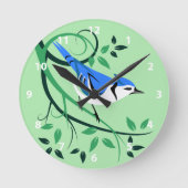 Stilisierte Bird Art Blue Jay Quadratische Wanduhr (Vorderseite)