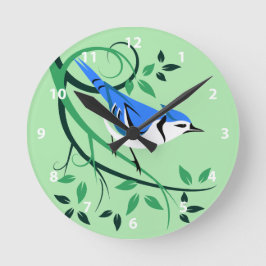 Stilisierte Bird Art Blue Jay Quadratische Wanduhr