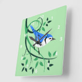 Stilisierte Bird Art Blue Jay Quadratische Wanduhr (Winkel)