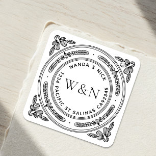 Stilisierte Blatt-Rücksende-Adressaufkleber - Indi Quadratischer Aufkleber