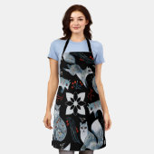 Stilisierte blaue Füchse mit aufwendigen floralen  Schürze (Getragen)