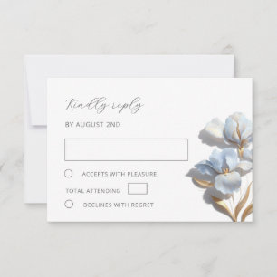 Stilisierte blaue Gold-Lilien-Basrelief-Blume RSVP Karte