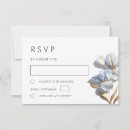 Stilisierte Blaue Gold-Lilien-Basrelief-Blume RSVP Karte