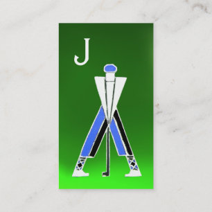 STILISIERTE BLAUE GOLFER ,GOLFINSTRUKTOR MONOGRAMM VISITENKARTE