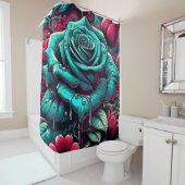 "Stilisierte blaue Rose mit Raindrops" Duschvorhang (Beispiel)