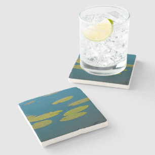 Stilisierte Blume aus blass grünem Wasser Lily Pfl Steinuntersetzer