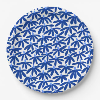 Stilisierte Blume - Blau- und Weißtöne Pappteller
