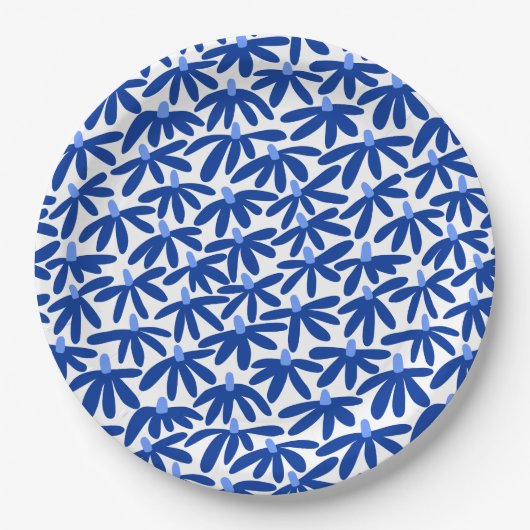 Stilisierte Blume - Blau- und Weißtöne Pappteller (Vorderseite)