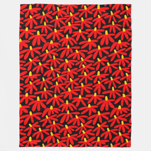 Stilisierte Blume - Rot, Gelb und Schwarz Fleecedecke (Vorderseite)