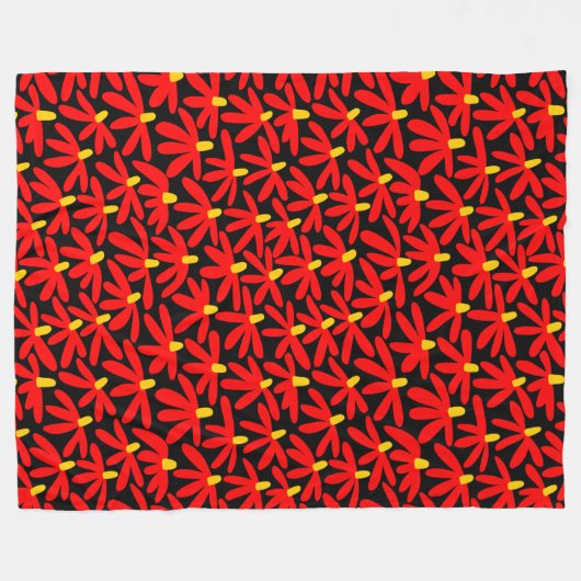 Stilisierte Blume - Rot, Gelb und Schwarz Fleecedecke (Vorderseite (Horizontal))