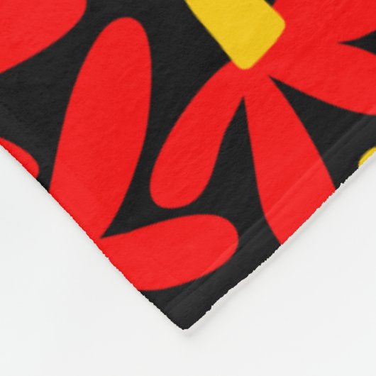 Stilisierte Blume - Rot, Gelb und Schwarz Fleecedecke (Ecke)