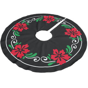 Stilisierte Blume Roter Hibiskus Weihnachtsfeier Polyester Weihnachtsbaumdecke