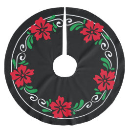 Stilisierte Blume Roter Hibiskus Weihnachtsfeier Polyester Weihnachtsbaumdecke