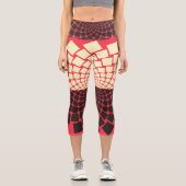 Stilisierte Blume: Schwarzes Rotes Elfenbein Capri Leggings (Vorderseite)