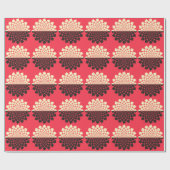 Stilisierte Blume: Schwarzes Rotes Elfenbein Geschenkpapier (Flach)