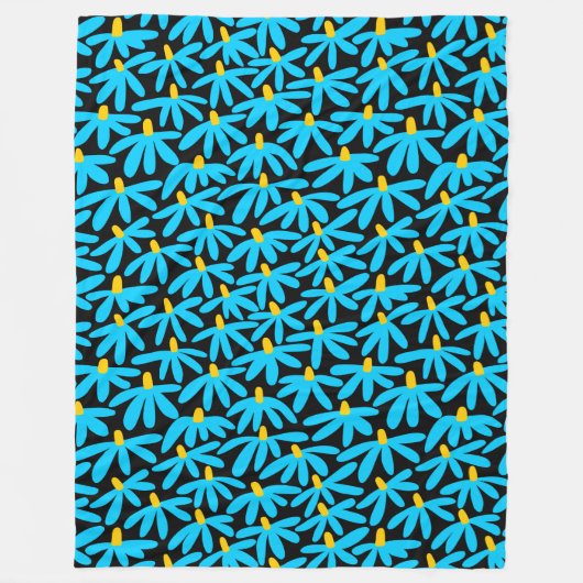 Stilisierte Blume - Sky Blue, Amber und Black Fleecedecke (Vorderseite)