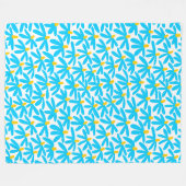 Stilisierte Blume - Sky Blue, Amber und White Fleecedecke (Vorderseite (Horizontal))