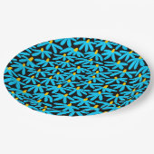 Stilisierte Blume - Sky Blue und Amber auf Black Pappteller (Schrägansicht)