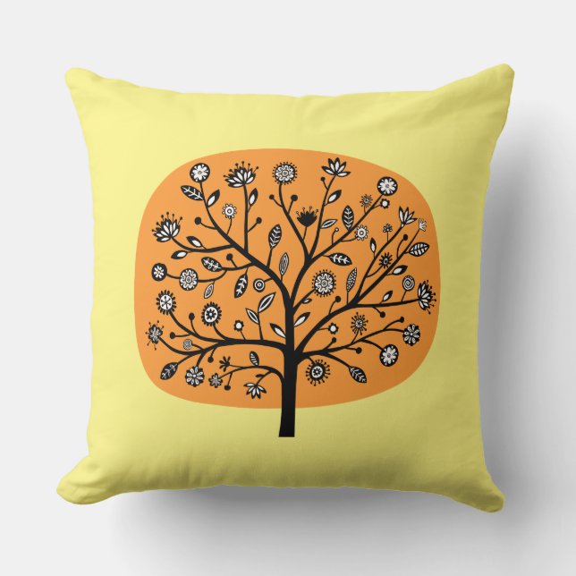 Stilisierte Blume Tree - Lt Orange und Lt Yellow Kissen (Vorderseite)