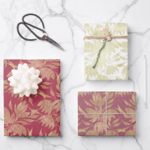 Stilisierte Blumen Art Deco Burgund Geschenkpapier Set